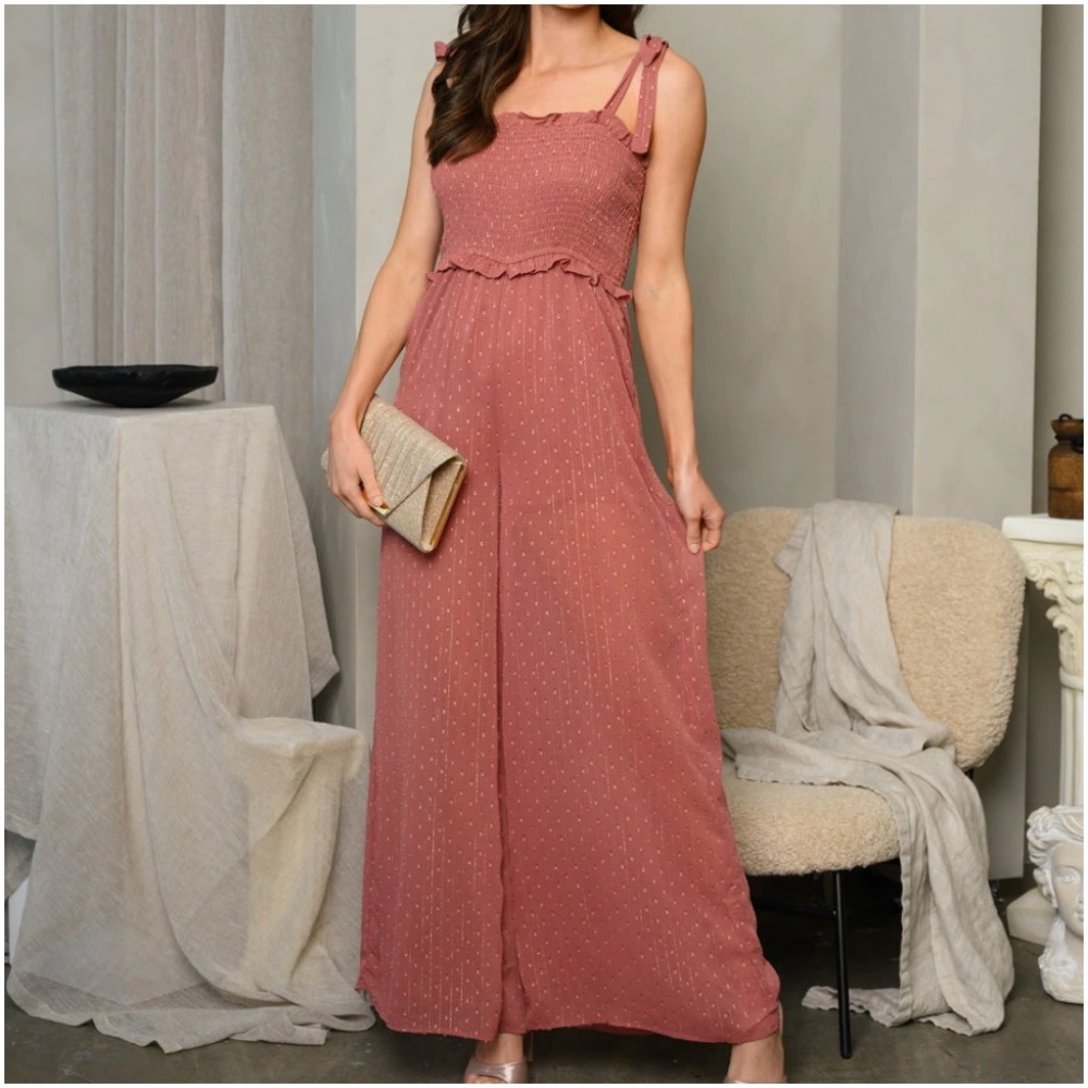 SLEEVELESS SMOCKED SHIMMER DETAILED JUMPSUIT - Picture 2 of 4